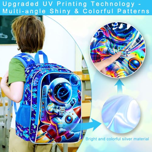 16" Space Backpack for Boys, 3Pcs Astronauts Bookbag with Lunch Box, Kids School Backpacks Set for Elementary Preschool Kindergarten (Blue) - color: Astronaut Blue