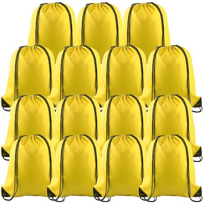 PLULON 15 Pcs Yellow Drawstring Bags, Drawstring Backpack Bulk, Modern Casual Gym Backpack Bags for Yoga Traveling Outdoor Sports - color: Yellow