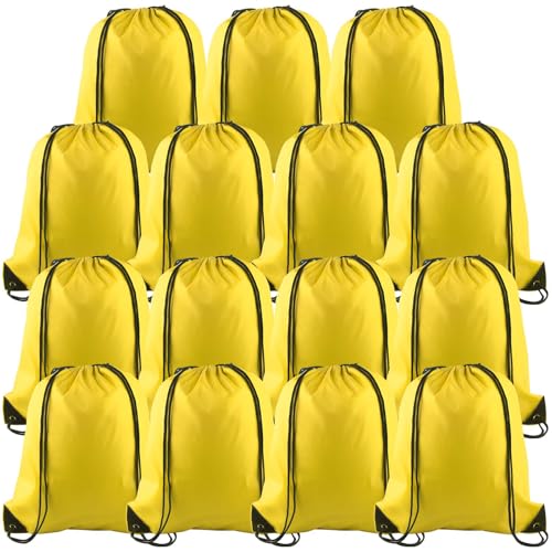 PLULON 15 Pcs Yellow Drawstring Bags, Drawstring Backpack Bulk, Modern Casual Gym Backpack Bags for Yoga Traveling Outdoor Sports - color: Yellow