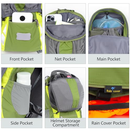 Bike Backpack With Rain-Cover, Mountain Biking Backpacks, Lightweight Packable Daypack Waterproof For Travel, Small Backpack For Bicycle Riding,Hiking,Camping (Army Green) - color: Amy Green