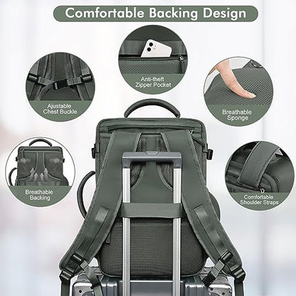 Rinlist Travel Backpack For Women Men Flight Approved, Carry-on Backpack Bag Luggage, Personal Item Backpack Bag, Laptop Backpack Casual Daypack, Travel Essentials Must Haves, Olive-green