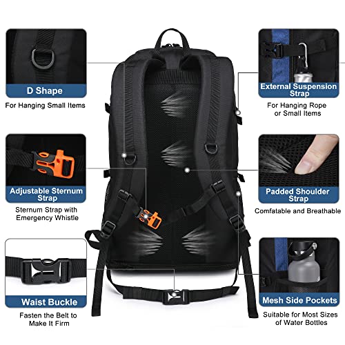 40L/50L Expandable Hiking Backpack for Men and Women, Travel Camping Backpack Flight Approved - color: 40l+10l Blue