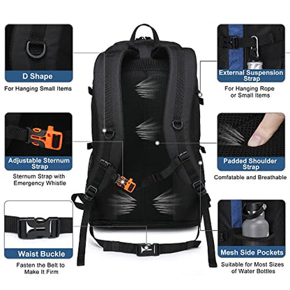40L/50L Expandable Hiking Backpack for Men and Women, Travel Camping Backpack Flight Approved - color: 40l+10l Blue