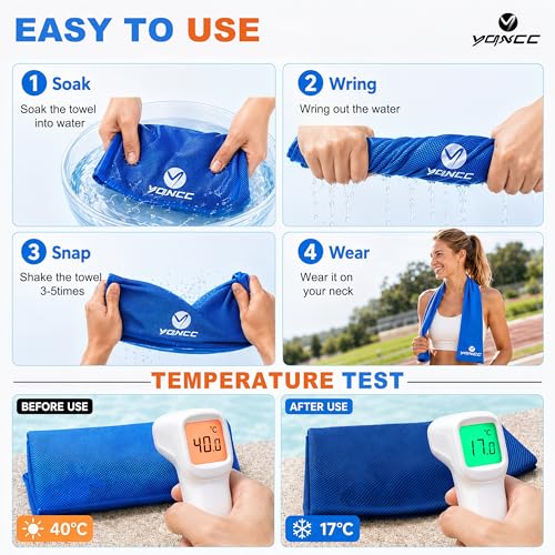 YQXCC 4 Pack Cooling Towels (47"x12"), Ice Cool Neck Towel, Soft Breathable Microfiber for Yoga, Golf, Gym, Running, Camping & Hot Weather - color: Light Blue/Pink/Light Gray/Dark Gray
