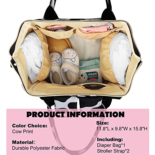Femuar Diaper Bag Backpack Multifunction Maternity Diaper Bag for Baby Girls & Boys Large Capacity Travel Nappy Bags - color: Cow Print