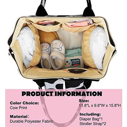 Femuar Diaper Bag Backpack Multifunction Maternity Diaper Bag for Baby Girls & Boys Large Capacity Travel Nappy Bags - color: Cow Print
