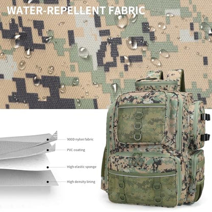 WANOON Fishing Backpack,Fishing Bag with Rod Holders. Large Ttackle Backpack Strong Materials,42L - color: Camouflage Black, size: 42L-Without Tackle Boxes