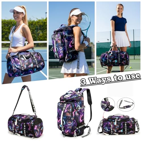 Gym Duffle Bag Backpack with Shoe Compartment,4 ways Travel Backpack for Women and Men,Multi-Functional Weekender bag with Waterproof Layer&Laptop Compartment for Fitness, Travel,Camping - color: Metallic