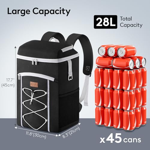 Lifewit Cooler Backpack, 45 Cans Insulated Picnic Backpack with 2 Leak Proof Compartments for Men Women, Cooler Bag for Beach, Travel, Camping, Lunch, Hiking, BBQ, Black - size: 45 Can(28L)