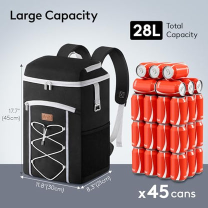 Lifewit Cooler Backpack, 45 Cans Insulated Picnic Backpack with 2 Leak Proof Compartments for Men Women, Cooler Bag for Beach, Travel, Camping, Lunch, Hiking, BBQ, Black - size: 45 Can(28L)