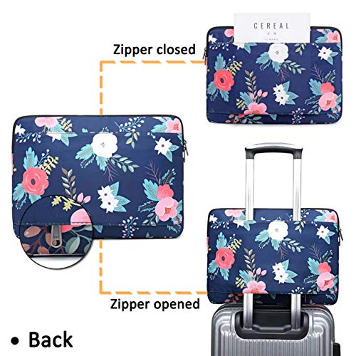 Laptop Sleeve Bag Water-Resistant Protective Case Bag Compatible with MacBook Pro/Air 13 inch and 13 inch-14 inch Dell HP Surface Book Chromebook Notebook - color: Navy Flower, size: 13 inch-14 inch