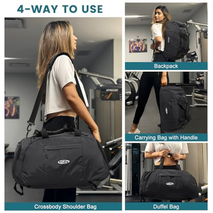 G4Free 40L 3-Way Duffle Bag Backpack Gym Bag for Men Women Sports Duffel Bag with Shoe Compartment Travel Backpack Luggage - color: Black