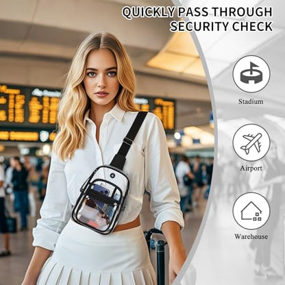 MOONBABY Clear Bag for Stadium Events, Clear Backpack Purse for Women Waterproof TPU Crossbody Fanny Pack | for Stadium Events - color: Transparent Black