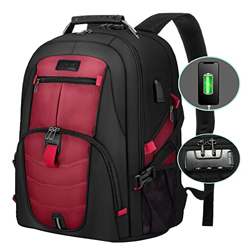 LOVEVOOK Large Backpack for Men 18.4 inch Heavy Duty Travel Laptop Backpack with USB Port Waterproof for Business Work (18 inch, Red) - color: Red, size: 18.4 inch