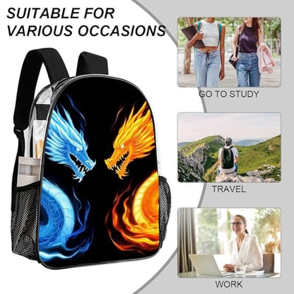 Lightweight Backpack for Gym Travel Bicycle, Big Capacity Multipurpose Anti-Theft Carry On Bag, Ice Blue And Red Fire Flame Dragon Travel Hiking Bag Day Pack - color: Pattern 215