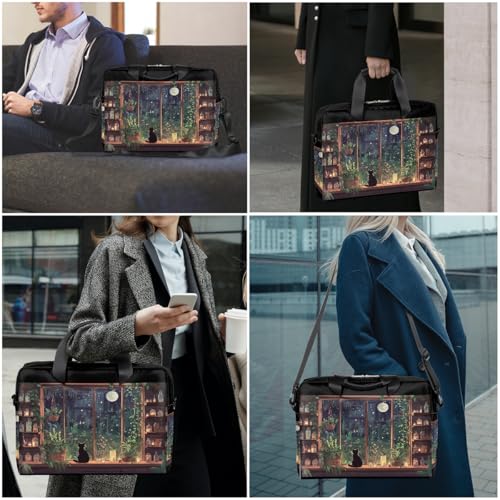 15.6 Laptop Case Retro Leopard Cheetah Animal Print Laptop Bag 16 Inch Briefcase with Shoulder Strap - color: Night Windowsill Cat