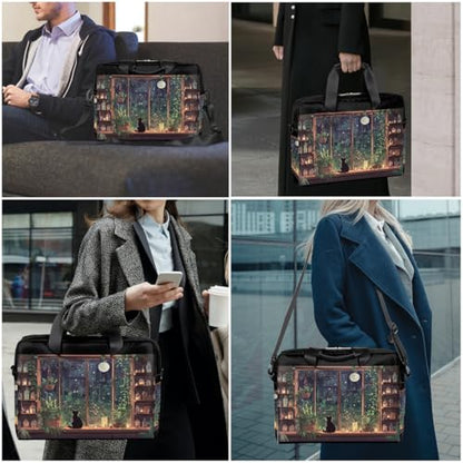 15.6 Laptop Case Retro Leopard Cheetah Animal Print Laptop Bag 16 Inch Briefcase with Shoulder Strap - color: Night Windowsill Cat