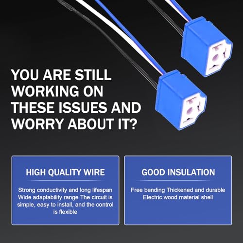 2PCS H4 HB2 9003 Wiring Harness Headlight Socket, 16AWG Headlight Connector, Pigtail Socket Female Plug, Fog Light Accessories for Car, Truck, Boat (Blue) - color: blue