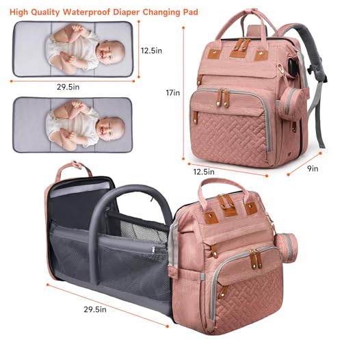 Baby Diaper Bags with Changing Station Multifunctional Waterproof Diaper Bag Backpack Travel Baby Bag with Changing Pad, Pacifier Case,Baby Essentials(Pink) - color: Up-pink