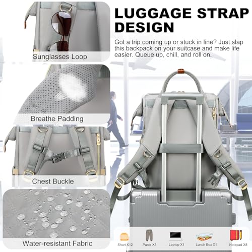 AIJIEKE Lunch Backpack for Women, 15.6 Inch Laptop Backpack with Detachable Insulated Cooler Lunch Box, 2-in-1 Water Resistant Work Computer Bag for Nurse Teacher College Commute, Grey - color: Grey