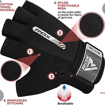 RDX Weight Lifting Gloves Gym Fitness Workout, Anti Slip Padded Full Palm Protection, Ultra Ventilated, Bodybuilding Strength Training HIIT WOD Exercise, Half Finger Men Women Cycling Rowing Climbing - color: Black, size: Medium