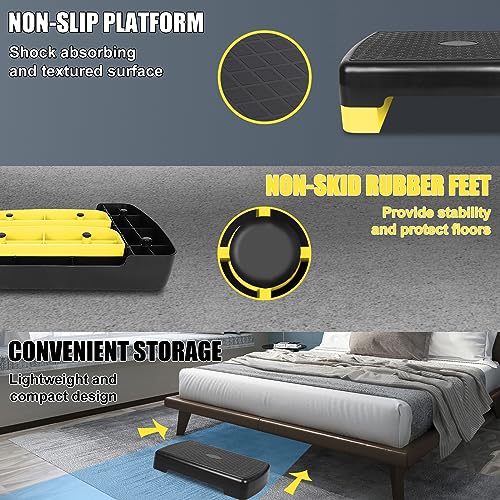 Height-Adjustable 4''-6'' Step Aerobics Platform Fitness Equipment Stepper Trainer Exercise Step Platform with 2 Riser