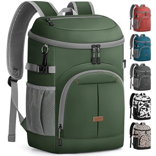 Pritent Cooler Backpack for Men Women Insulated Waterproof Backpack Cooler Leak Proof Cooler Bag Lightweight Lunch Backpack for Camping Beach Travel Picnic - color: Leather Green, size: 45 Cans