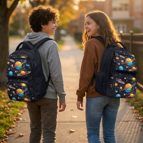 Galaxy Planet Backpack for Boys 8-12 Kids School Backpack with Lunch Box Pencil Case and Water Bottle Pouch 4 in 1 Boys Bookbag for Primary Elementary School Bags with Front Pocket - color: Galaxy Planet