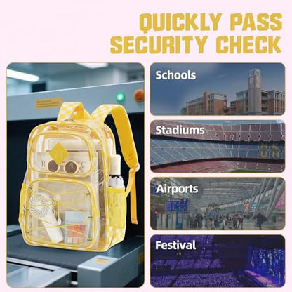 Clear Backpacks for Girls Women, Heavy Duty PVC Transparent Back Pack See Through Boys Kids Clear Bookbags for School - Checkered Yellow - color: Checkered Yellow