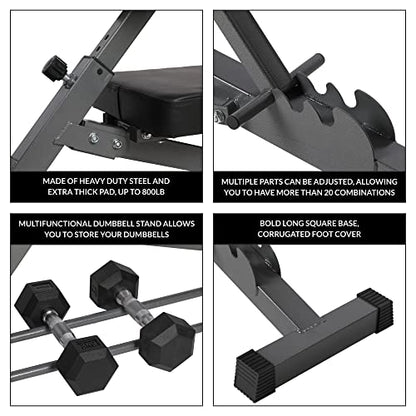 HolaHatha Adjustable Flat & Decline Bench, Weight Lifting and Training Equipment for Full Body Workout - Padded Seat and Dumbbell Storage