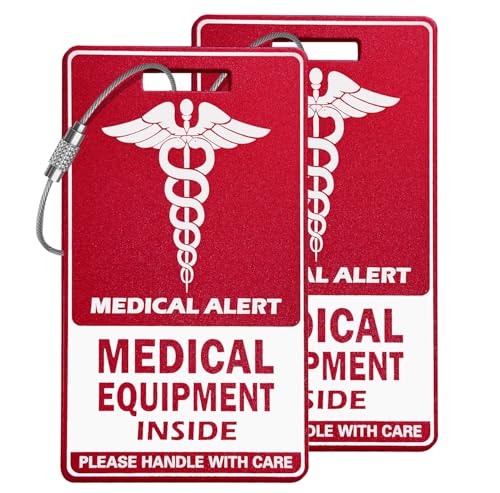 Medical Equipment Luggage Tag,Red and White with Steel Cable，Medical Id Tags for Travel - style: M1