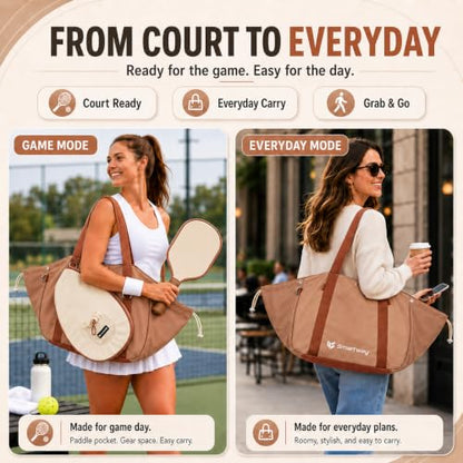 Smartway Pickleball Tote Bag for Women with Detachable Racket Sleeve - color: Brown