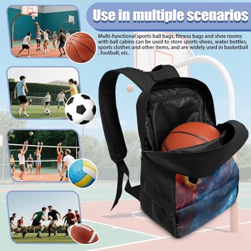 18.5in Basketball Backpack Basketball Bag with Shoe Compartment & Ball Holder, Waterproof Bag for Soccer Volleyball - color: Realistic Soccer Flame Print