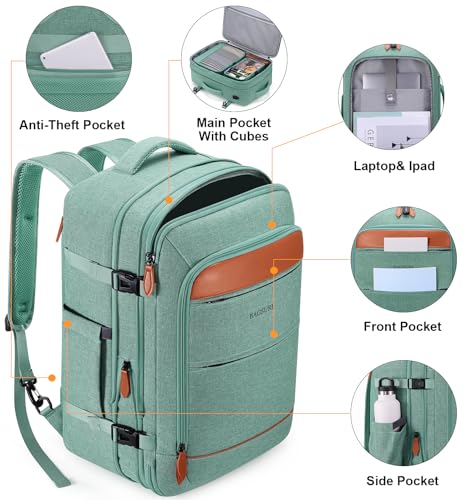 Bagsure Travel Carry On Backpack,42L Flight Approved,Expandable Backpack - color: Green-brown (Backpacks With 4 Packing Cubes)