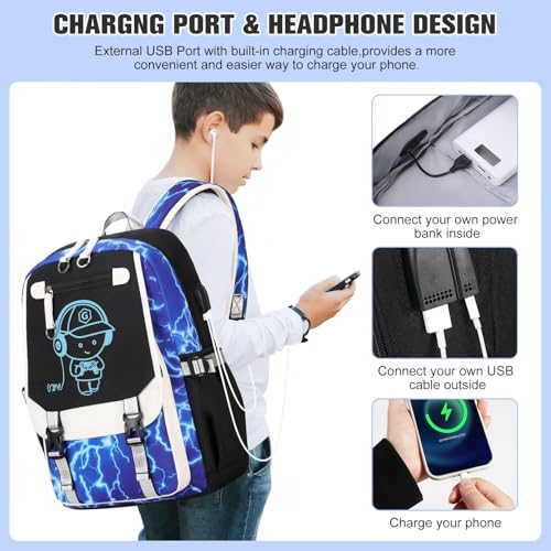 Bevalsa Backpack for Boys, Cool Luminous Boys Backpack with Sling Bag, Lunch Box & Pen Case, School Bags for Kids Children Teens Elementary Middle Schools, Bookbag Glow In The Dark (Lightning) - color: Lightning