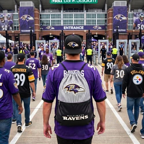 FOCO Baltimore Ravens Big Logo Drawstring Backpack with Zippered Pocket - Limited Edition Ravens Bag - NFL Gear - Officially Licensed Fan Gear - color: Baltimore Ravens