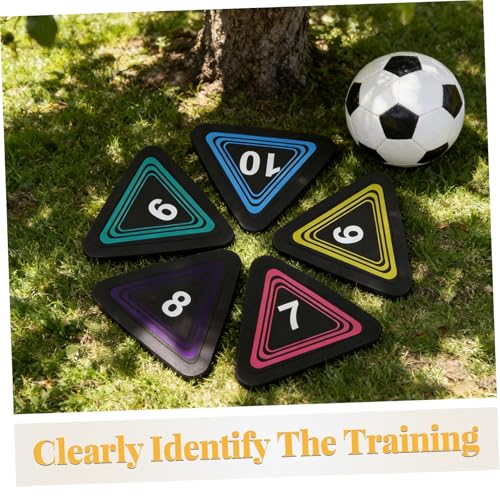 TOYANDONA 10pcs Non-Slip Football Triangle Field Markers with Numbers 1-10, Gym Agility Dots for Basketball Speed Training and Fitness Drills