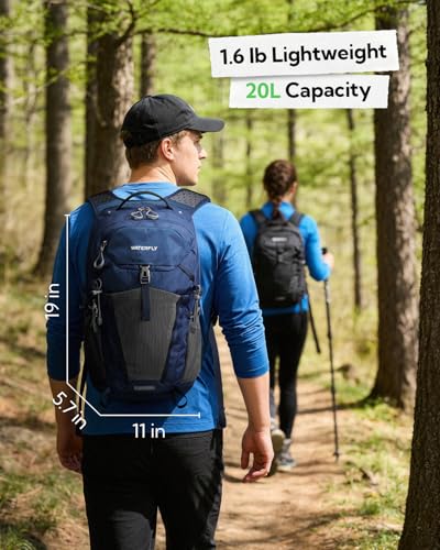 WATERFLY Small Lightweight Hiking Backpack: 20L Outdoor Daypack with Phone Pocket, Hydration Compatible, Breathable Backpanel, Multi-Compartment for Camping Trekking Travel Women Men - color: Blue