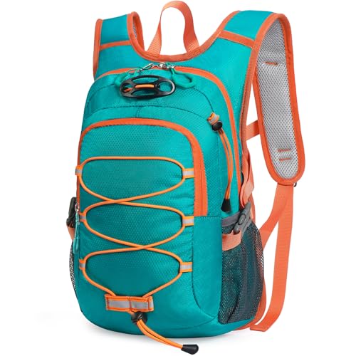 12L Kids Hiking Backpack, Small Hydration Backpack, Waterproof Kids Camping Daypack 5-10, No Water Bladder… - color: Green