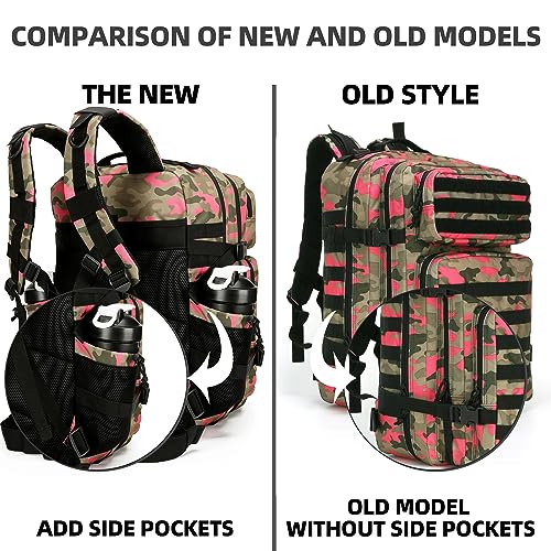 Lovelinks21 45L Tactical Assault Backpack 3 day assault pack with Molle Waterproof backpack Rucksack for Tactical Backpacks (Pink Camo) - color: Pink Camo