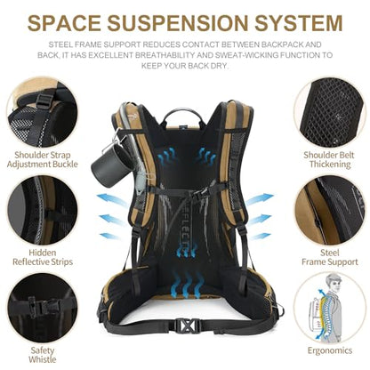 IX INOXTO Hiking Backpack, 26L/40L Waterproof Hiking Daypack with 3L Water Bladder and Rain Cover, Lightweight Travel Camping Backpack for Men Women (Khaki) - color: Khaki