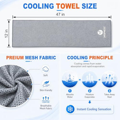 YQXCC 2 Pack Cooling Towels (47"x12"), Ice Cool Neck Towel, Soft Breathable Microfiber for Yoga, Golf, Gym, Running, Camping & Hot Weather - color: 2*light Gray