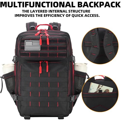 45L Military Tactical Backpacks 3 Days Assault Pack Bag Fitness Rucksack Bug Out Bag Hiking Treeking - color: Black&red