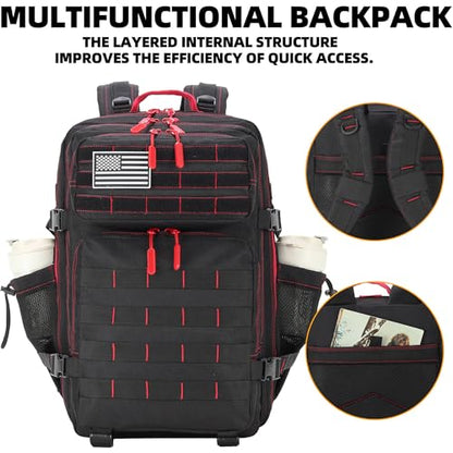 45L Military Tactical Backpacks 3 Days Assault Pack Bag Fitness Rucksack Bug Out Bag Hiking Treeking - color: Black&red