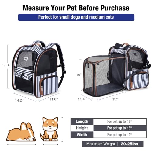 Extra Large Cat Backpack Carrier Expandable Pet Carrier Backpack for Small Dogs Medium Cats Fit Up to 18 Lbs, Dog Backpack Carrier, Foldable Puppy Backpack Carrier for Travel, Hiking,Striped - color: Striped