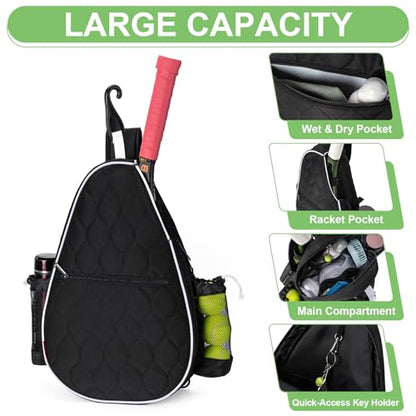 Tennis Bag for Women Men, Tennis Racket Bags Backpack Lightweight Water Resistant Sling Crossbody Gym Backpacks for Tennis Racquet, Pickleball Paddles, Badminton, Pickleball Gear & Accessories