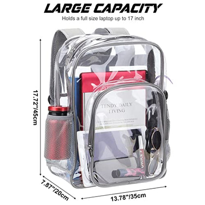 Clear Backpack School Bag Stadium Approved Heavy Duty Large PVC Laptop Transparent Backpack See Through Backpack for Sports, Work, Stadium, Security, Travel, College - H18''xW14''xD8“ - Grey - color: Grey