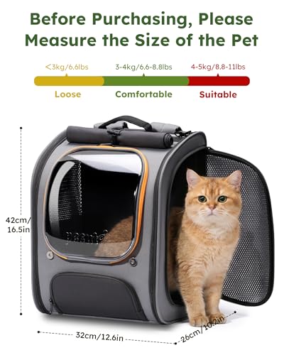 Pecute Cat Backpack Carrier,Large Space Cat Bubble Backpack,Ergonomic,Gray | Color Blocking,Sunshade curtain,Folding bowl,Transparent window,Sturdy,Large mesh on both sides for breathability - color: Gray-on-Gray Color Blocking
