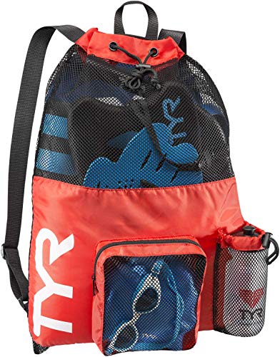 TYR Big Mesh Mummy Backpack for Wet Swimming, Gym, and Workout Gear, Red - color: Red