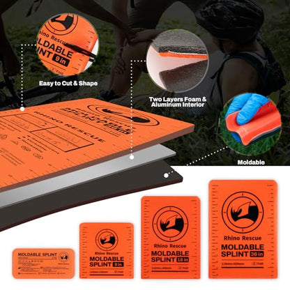 RHINO RESCUE First Aid Splint 36" X 4.3" Orange-Gray, Keep Bones in Position (6, Splint Bundle) - color: Bundle Kit